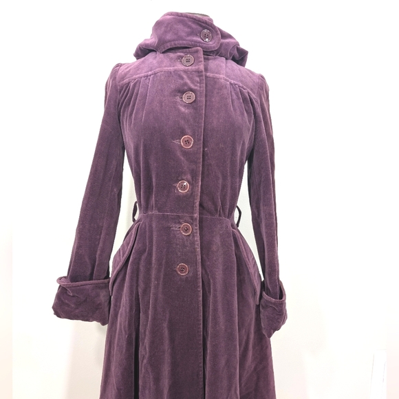 VTG Plum Velvet, Hooded Opera Swing Coat W Slouchy Cuffs/Pockets. Small - Picture 8 of 16